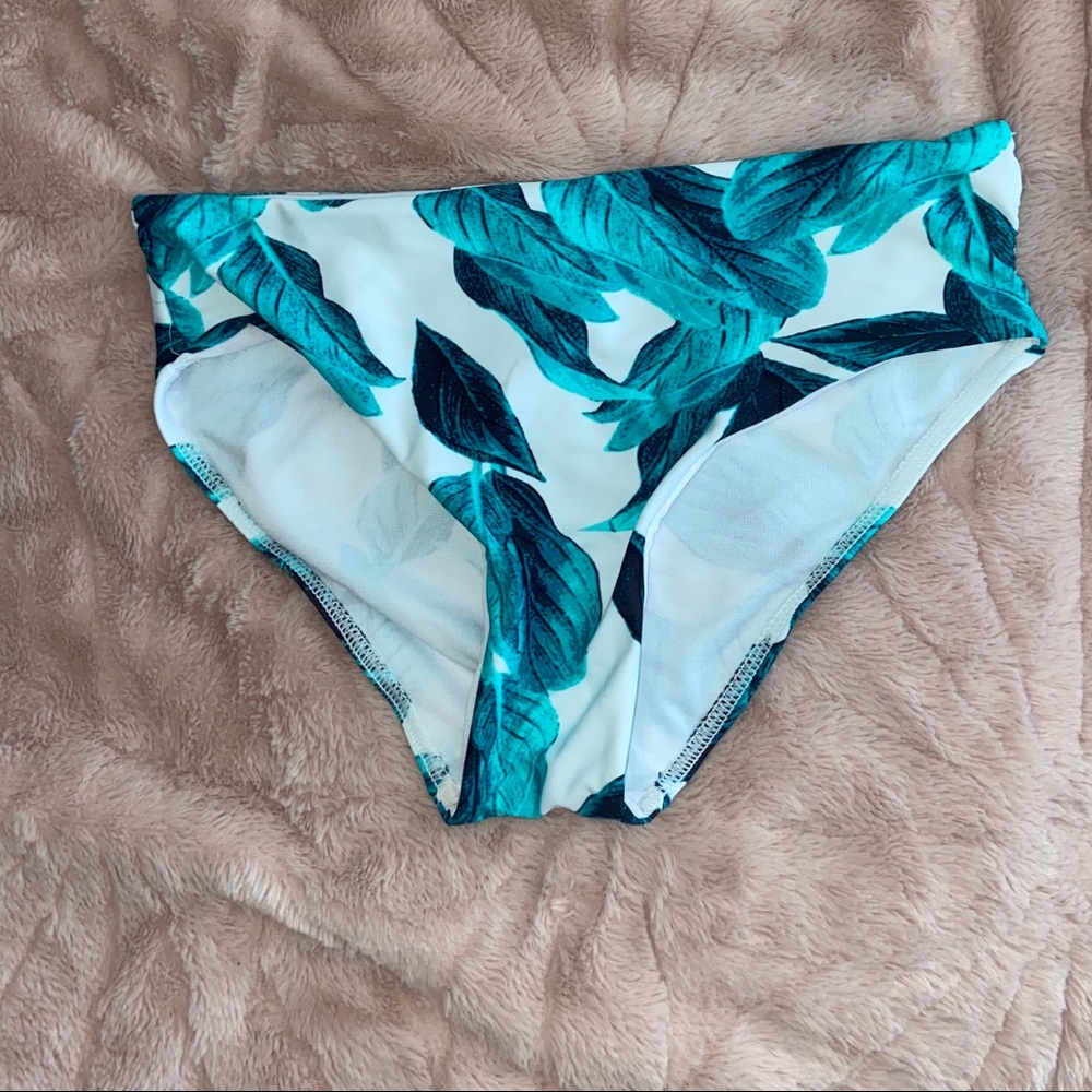 Teal Palm Leaf Bikini Bottoms - High Waisted